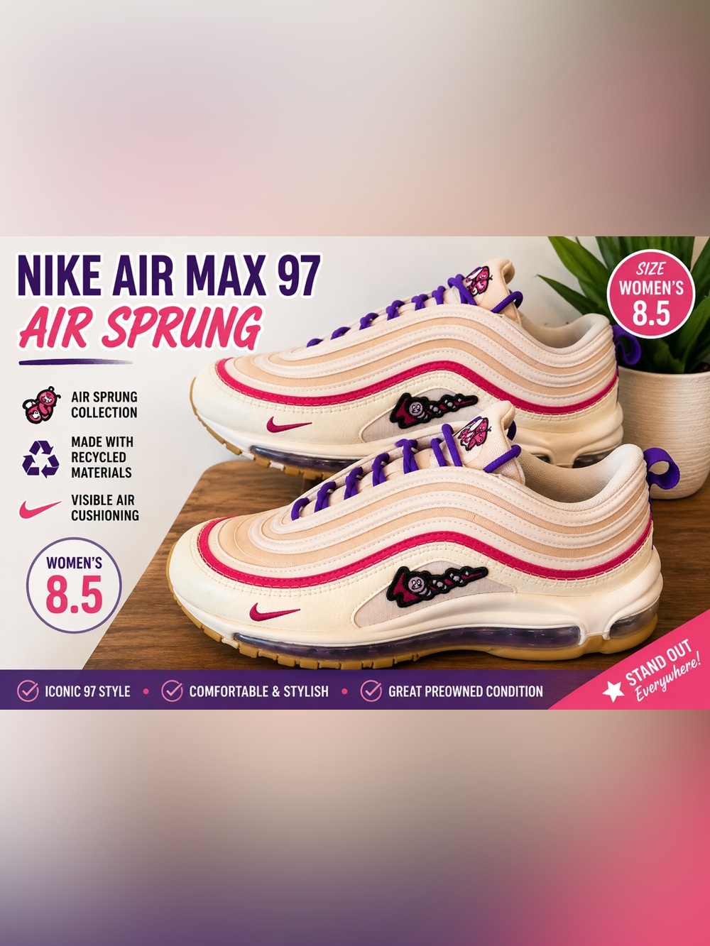 Nike Air Max 97 Cream, Pink & Purple Sneakers